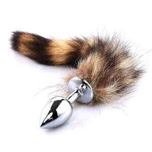 Plug anal em metal, com cauda que imita a de uma raposa – tamanho P