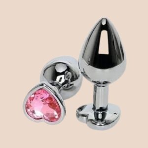 Plug Anal de Metal com Joia em Formato de Coração Rosa – Tamanho M