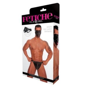 Focinheira em Couro Ecológico com Cobertura para Olhos e Orifício na Boca - Acessório BDSM para Fantasias e Dominação