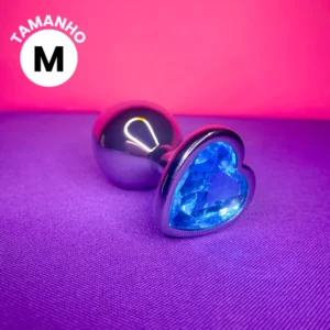 Plug Anal de Metal com Joia em Formato de Coração Rosa – Tamanho M
