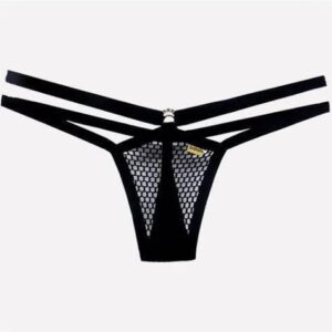 Pode Sim - Tanga em Arrastão com Frente Triangular e Bijuteria de Argola, Fio Dental, Tamanho Único, Sensual e Sexy