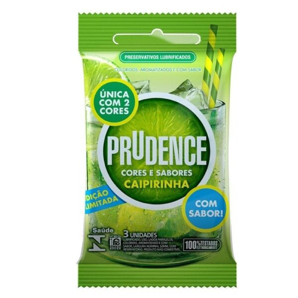 Preservativo Prudence C&S Caipirinha - Sabor, Aroma e Segurança com Lubrificante, Cores Vibrantes e Testado Eletronicamente