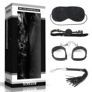 Kit Bondage Luxo Lovetoy – Máscara, Mordaça, Venda, Chicote e Algema para Fetiche e Sadomasoquismo