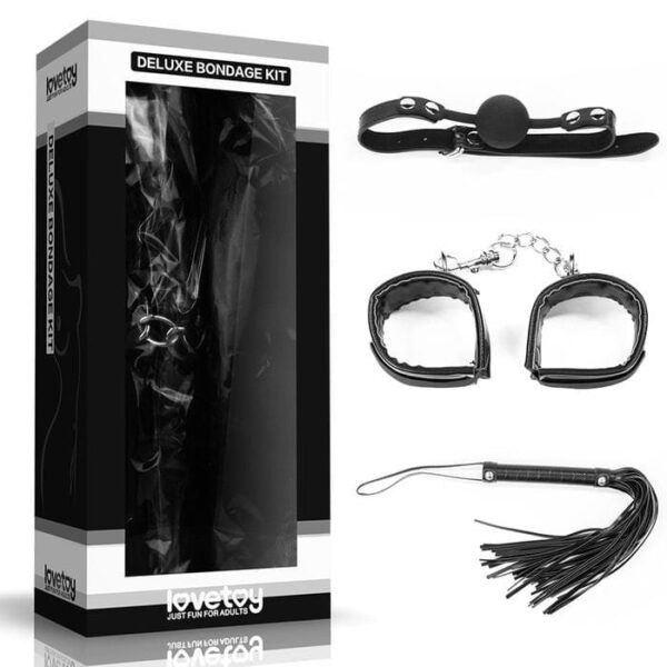 Kit Bondage Luxo 3 Peças - Mordaça, Algemas e Chicote Lovetoy para Fetiche, Prazer e BDSM - Image 2