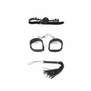 Kit Bondage Luxo 3 Peças – Mordaça, Algemas e Chicote Lovetoy para Fetiche, Prazer e BDSM