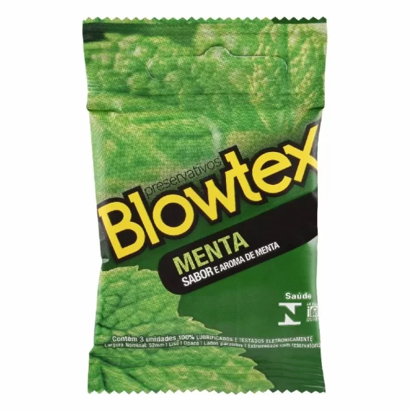 Preservativo Blowtex Menta 52mm - Textura Lisa, Sabor Refrescante, Atoxico, Proteção Contra Vazamentos