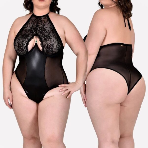 Body Plus Size em Tule e Renda Preto com Decote Sensual e Transparência - Tamanho 48/50 | Confortável, Elegante e Sexy para Noites Inesquecíveis