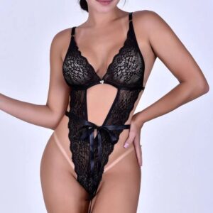 Mistério – Body Sem Bojo em Renda com Amarração Ajustável e Detalhe em Biju – Sensualidade e Conforto em Tamanho Único