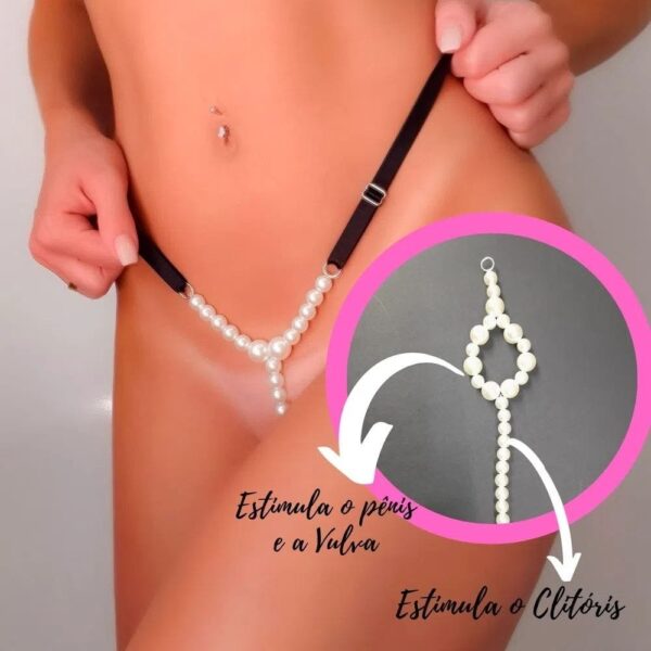 Tanga Aberta Fio Dental com Pérolas - Sensual, Confortável e Elegante | Cores: Branco, Preto e Vermelho | Tamanho Único